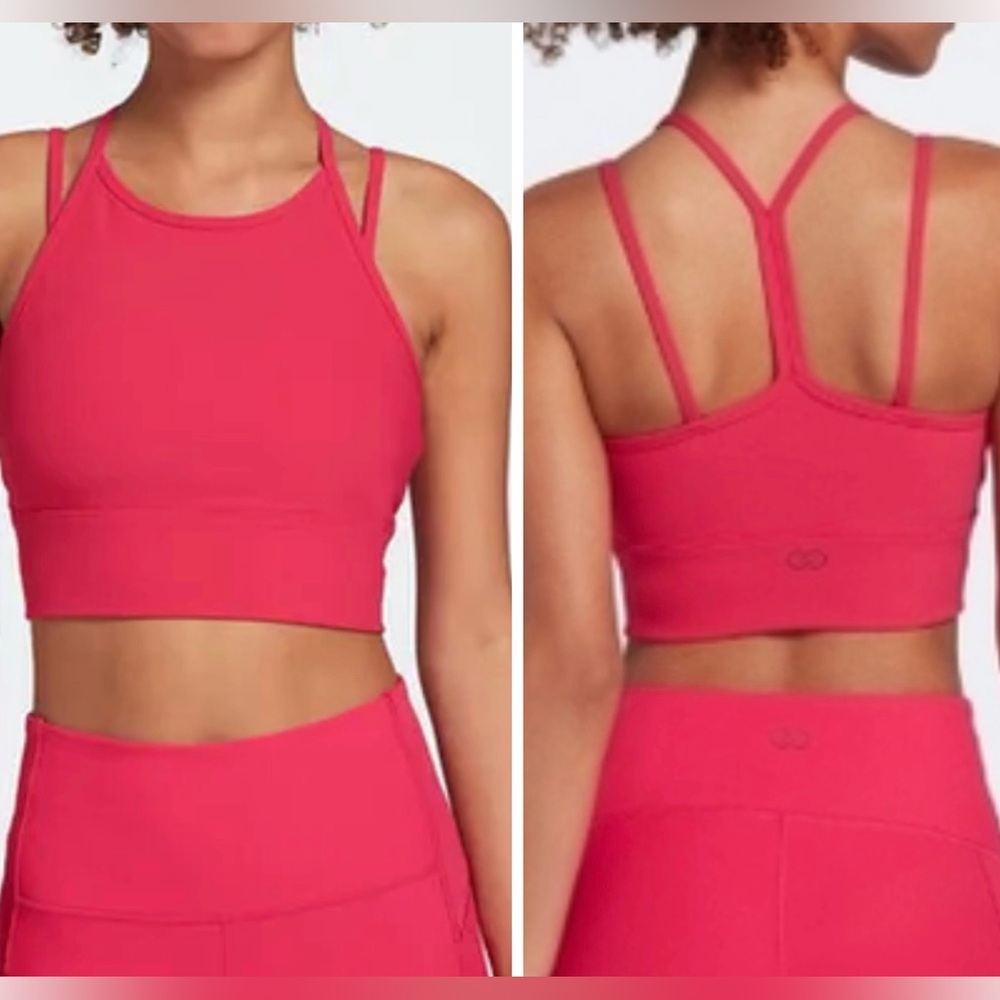 CALIA Double Layer Rib LL Mid Support Sports Bra in Bursting Fuchsia. Size L NWT